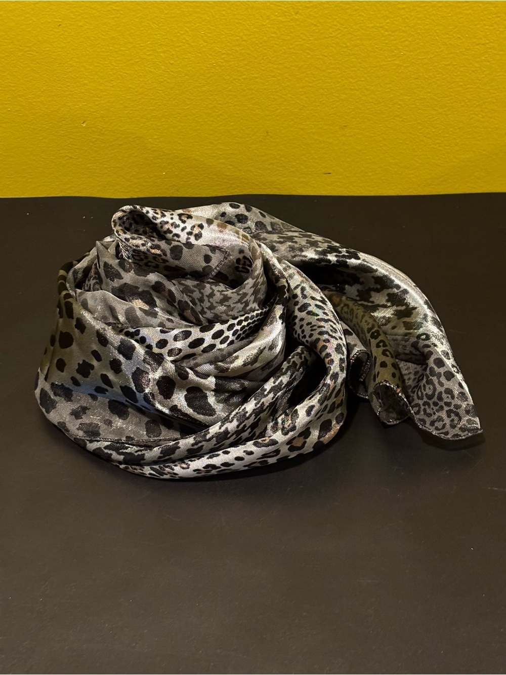 Silk feel Leopard Print Scarf - Gray and Black